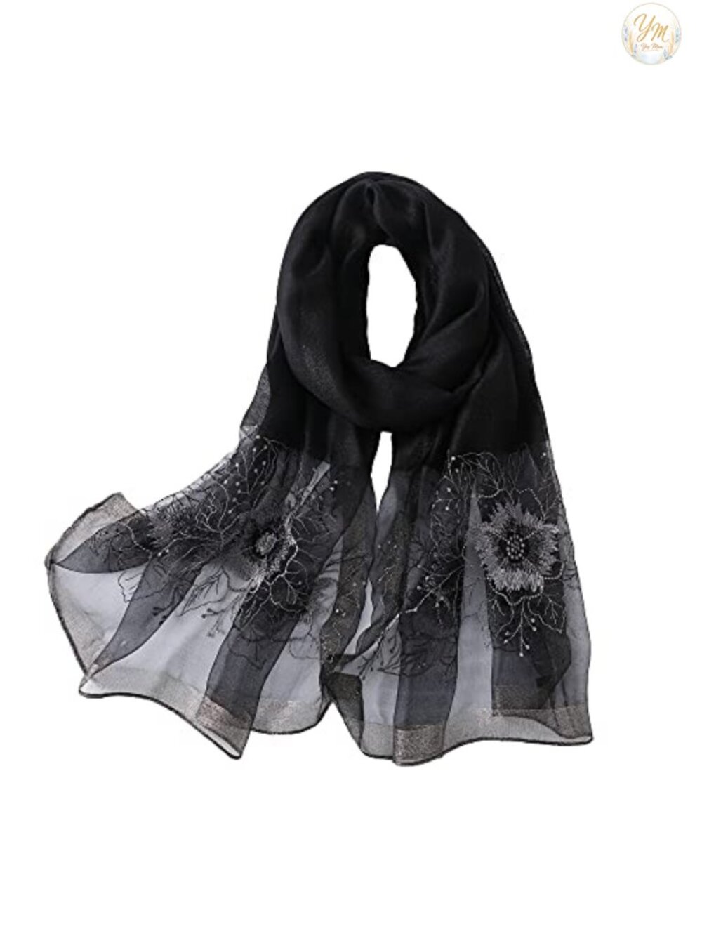 Silk Blend Embroidered Scarf Shawl Wrap 75x28 Inch Extra Long Large